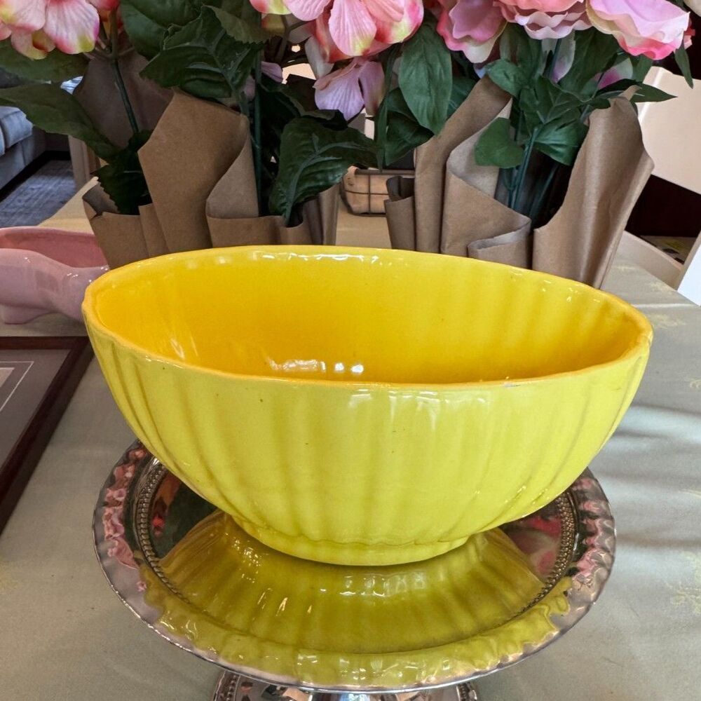 Vintage Haeger USA 4020 ribbed oval planter bright yellow